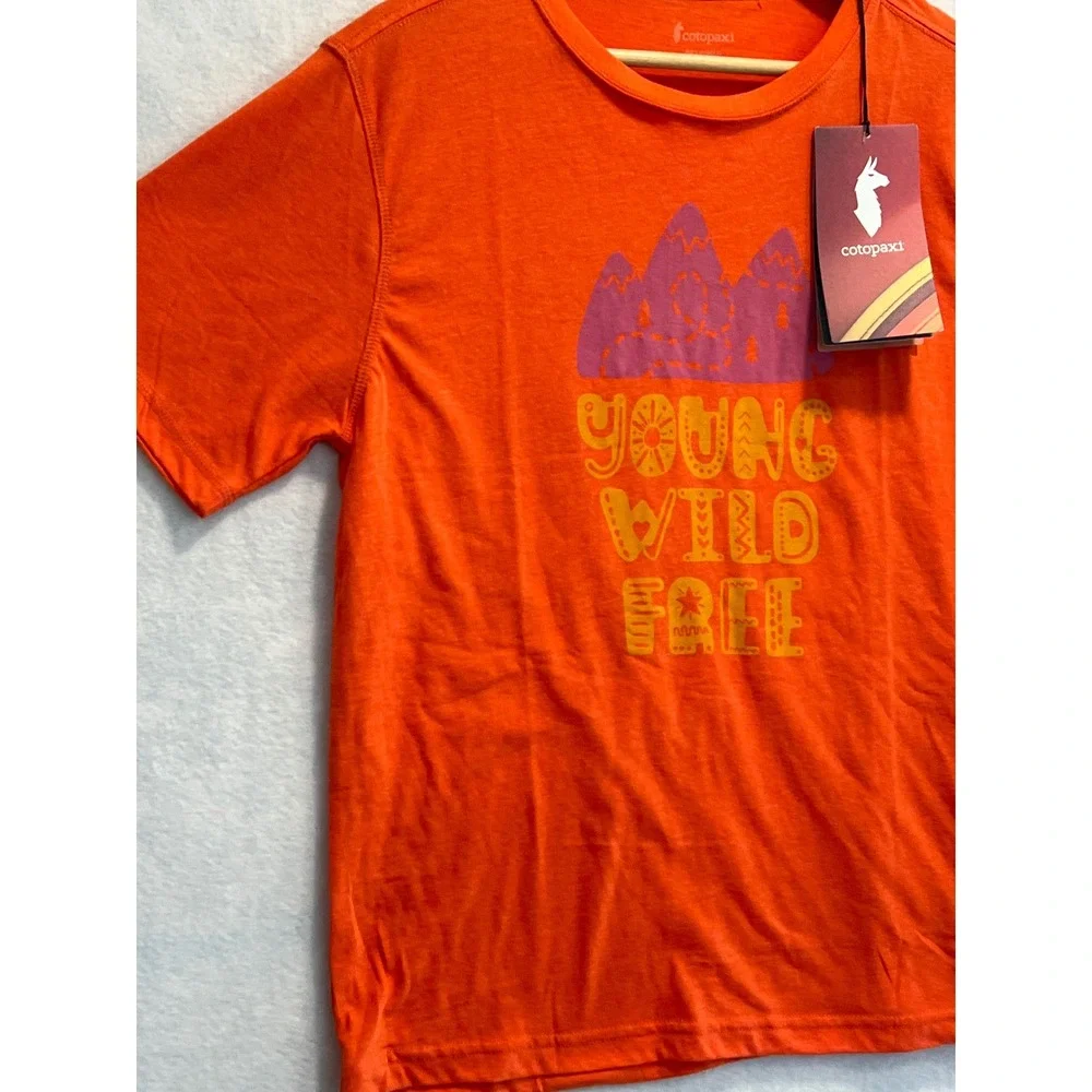 Cotopaxi Kids' Be Free Organic T-Shirt XL‎ Orange Young Wild Free NWT unisex